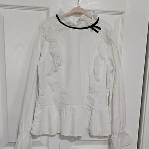 Elegant White Lace Trim Blouse